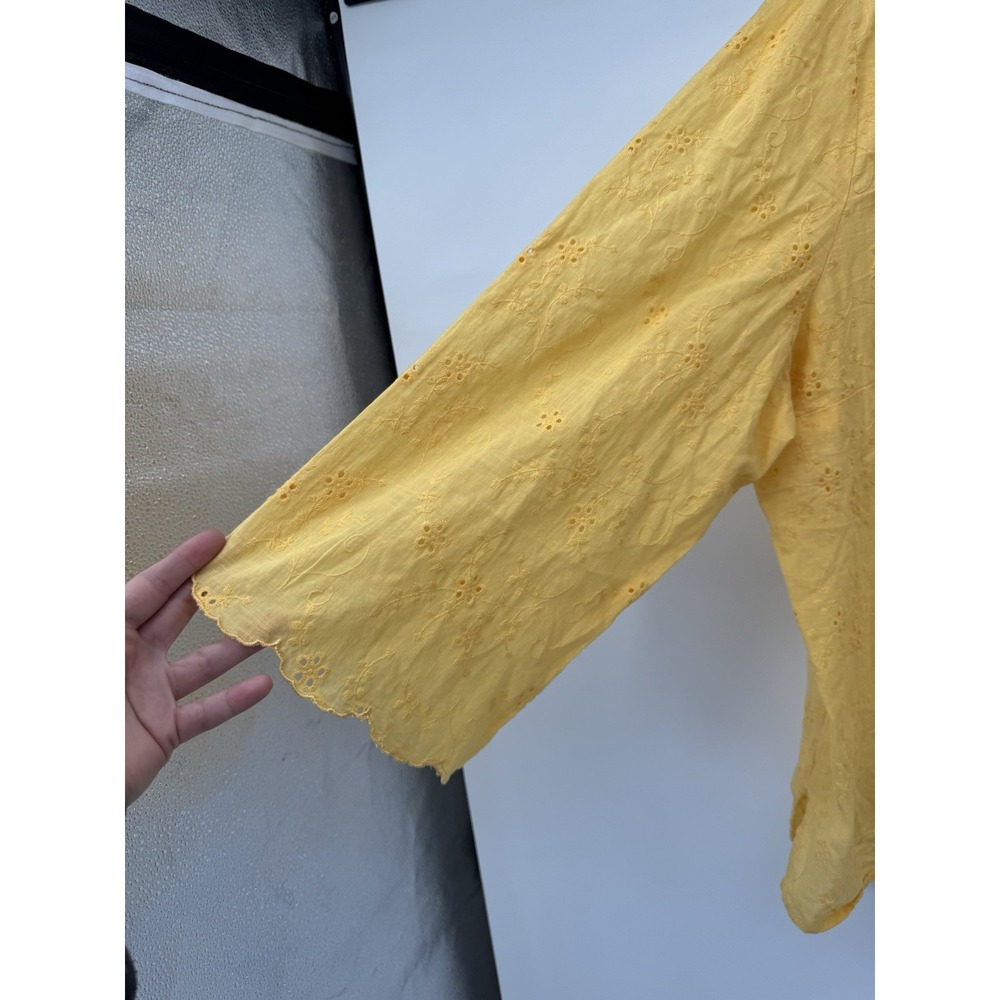 Liz Claiborne 2X Yellow Eyelet 100%‎ Cotton Top Spring Cottagecore Comfort Light - Picture 6 of 8